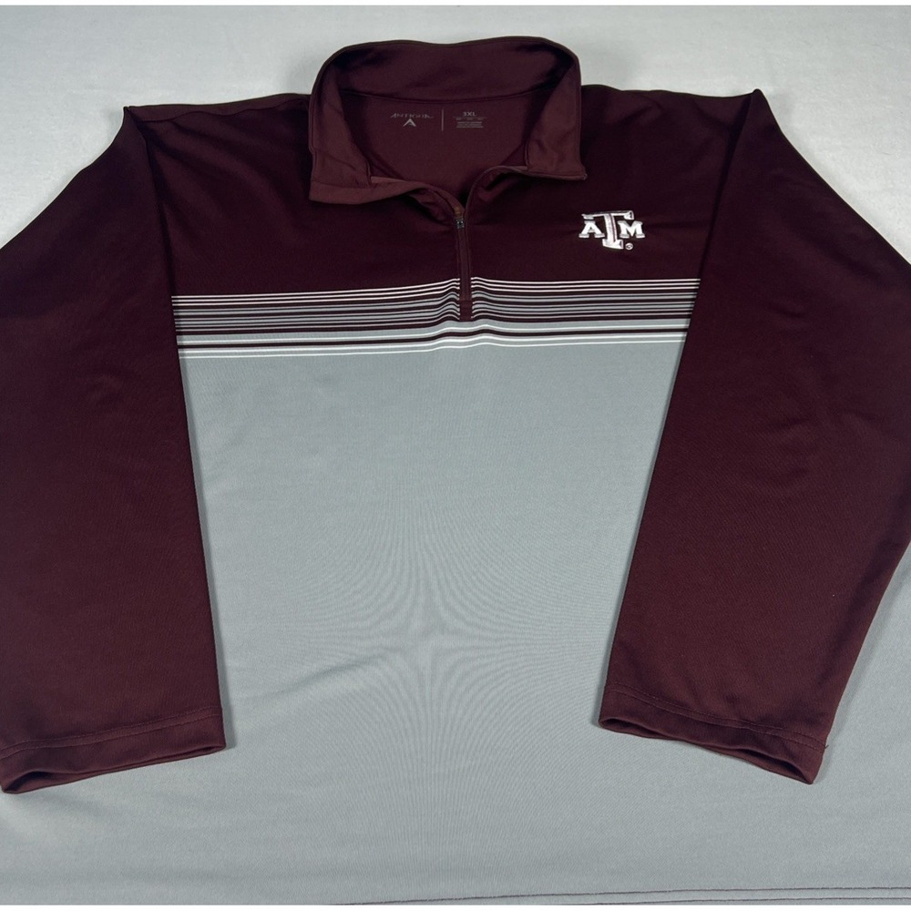 Antigua Texas A&M Aggies 1/4 Zip Pullover 3XL Maroon Gray Performance Shirt